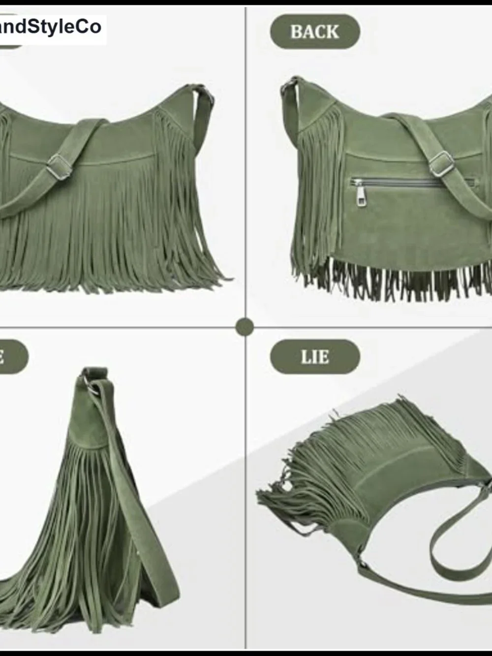Vegan Suede Fringe Hobo Bag Crossbody Shoulder Purse
